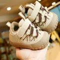 Breathable non-slip toddler shoes in beige with velcro and protective toe cap - Size 16 (Inner Length 12cm) / Khaki