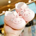 Pink Mary Jane baby walking shoes with cute bow and non-slip soft rubber sole - Size 13 / Pink
