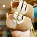 Toddler girl walking shoes with soft non-slip rubber soles and double buckles - EU 16 / Khaki