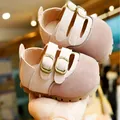 Pink leather baby walking shoes with double buckle straps and anti-slip rubber soles - EU 16 / Pink