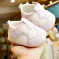 Pink and white breathable mesh baby walking shoes with soft non-slip soles and bear patch - Size 13 / Pink