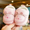 Cute pink cartoon mouse baby walking shoes with soft soles and velcro straps - Size 14 (10.5) / Pink