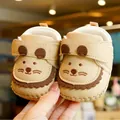 Soft leather baby walking shoes with cute cartoon lion design and non-slip soles - 15 (Inner Length 11) / Khaki