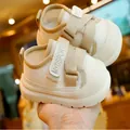 Baskets en maille respirante pour bébé avec semelles épaisses antidérapantes et velcro - Kaki