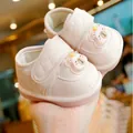 Scarpe primi passi trapuntate rosa con orsetto e suola morbida antiscivolo per bimbi - Taglia 16 (11CM Interno) / Rosa