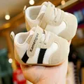 Scarpine primi passi neonato con suola morbida, pelle scamosciata kaki e velcro - Taglia 15 / Bianco Sporco