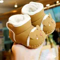 Winter baby snow boots with soft fleece lining and cute bear ear design in brown suede - Size 13 (Inner Length 10.5CM) / Coffee