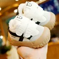 Winter plush baby walker shoes with black stripes and non-slip rubber soles - Size 16 (Inner Length 12cm) / Gray