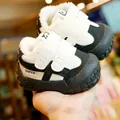 Winter toddler fleece sneakers with panda design and non-slip soft soles for babies - Size 16 (Inner Length 12cm) / Black