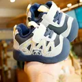 Winter fleece baby walking shoes with anti-slip soles and cute panda design in navy blue - EU 16 / Blue