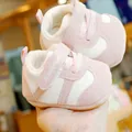 Pink and white soft-sole baby walking shoes with warm fleece lining and velcro straps - Size 15 / Pink