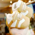 Plush-lined warm baby walking shoes with soft non-slip soles and yellow suede finish - Size 15 / Yellow