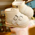 Winter baby snow boots in khaki with warm fleece lining and stylish metal buckles - EU 16 / Off White