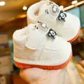 Winter plush baby walking shoes with warm fleece lining and non-slip orange rubber soles - Size 17 (Inner Length 11CM) / Off White