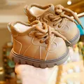 Winter fleece toddler boots in brown with non-slip rubber soles and warm lining - Size 16 (12cm) / Khaki