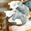 Winter infant walking shoes with warm fleece lining and non-slip soft soles in grey - Size 15 / Gray