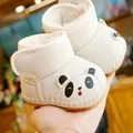 Winter baby boots with white panda design, soft non-slip sole and thick plush lining - Size 11 (Inner Length 11) / Off White