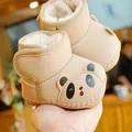 Warm beige baby snow boots with cute panda design and soft plush lining for infants - Size 11 (Inner Length 11) / Khaki