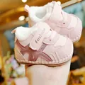 Scarpe invernali neonato rosa a strisce con calda pelliccia e cinturino velcro - Taglia 15 (Lunghezza Interna 11CM) / Rosa