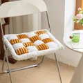 Thick checkered flannel seat cushion with brown and white plush quilted finish - 18x18 Inch / Orange White