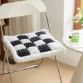 Plush black and white checkerboard flannel chair cushion with soft ribbed velvet texture - 18x18 Inch / Black & White