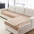 Plush lamb wool sofa cushion in camel color with white fleece piping for L-shaped couch - 70*70cm / Brown