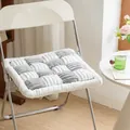 Grey and white checkered flannel chair cushion with soft non-slip velvet texture - 18x18 Inch / Off-White