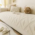 Thickened cream quilted sofa cushion with non-slip geometric plush texture and pillows - 70*70cm / Rice White (Diagonal Pattern)
