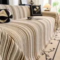 Beige striped sofa cover throw with tassel edges for elegant home decor and protection - Brown