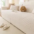Dikke crème pluche bankhoes met geometrische textuur en bijpassende kussenslopen - 70cmx70cm / Off-wit