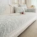 Cojín de sofá de chenilla beige con estampado floral verde y borde de encaje - 70cmx70cm / verde claro