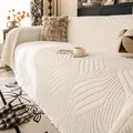 Thick cream plush sofa cover with 3D leaf pattern and elegant tassel edges - 90*90cm / Off White