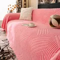 Thick pink plush sofa cover with herringbone texture for a cozy winter living room - 90*90cm / Pink