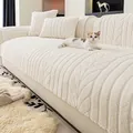 Thick cream plush sofa cover with leaf pattern texture and matching pillow case - 70x70cm / Cloud Comfort-White