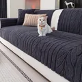 Thick dark grey fleece sofa cover with 3D leaf texture for winter warmth and non-slip use - 70x70cm / Cloud Comfort-Black