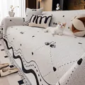 Off-white chenille sofa cover with black heart jacquard patterns and elegant long tassels - White / 30*50cm Lumbar Pillowcase