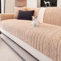 Thick plush velvet sofa cover in beige leaf texture with grey throw pillow - 70x70cm / Cloud Comfort-Camel