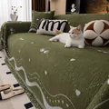 Moss green textured sofa throw cover with white wave pattern and fringe detail - Green / 30*50cm Lumbar Pillowcase