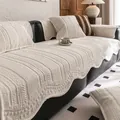 Copridivano in ciniglia crema testurizzata con bordi ondulati e motivo a maglia - Cotone Bianco Semplice / 70x70cm