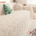 Creamy white plush sofa cover with jacquard pattern and tassel edges in a cozy winter setting - 180*130CM / Off White