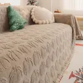 Thick beige rabbit fur sofa cover with pumpkin pattern texture and fringe tassels - 180*130CM / Light Coffee