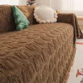 Deep brown plush sofa cover with embossed leaf pattern for a cozy home decor - 180*130CM / Dark Coffee
