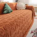 Thick caramel faux rabbit fur sofa cover with 3D embossed pumpkin patterns for autumn - Orange