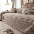 Copridivano spesso in peluche beige con lussuosa trama in velluto a strisce 3D per inverno - 180*130CM / Caffè Chiaro