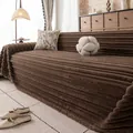 Copridivano marrone a righe in finta pelliccia di coniglio antiscivolo per l'inverno - 180*130CM / Caffè Scuro