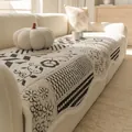 Creamy beige faux lamb wool sofa cover with geometric patterns and pumpkin pillow - 70*70cm / Flower Bank Irregular-Black