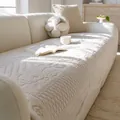 Plush cream white sofa cover with embossed diamond pattern and elegant scalloped edges - 70*70cm / Flower Bank Irregular-Creamy White