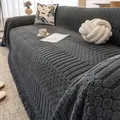 Thick dark grey textured knit sofa cover with corn kernel and vertical stripe pattern - 180x130cm / Dark Gray