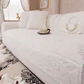 Funda de sofá de felpa blanca crema con textura de hojas 3D y bordes trenzados - 70x70cm / Blanco