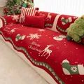 Copridivano natalizio in ciniglia rossa con motivi di renne e fiocchi di neve - 90cm x 70cm / Renna Neve